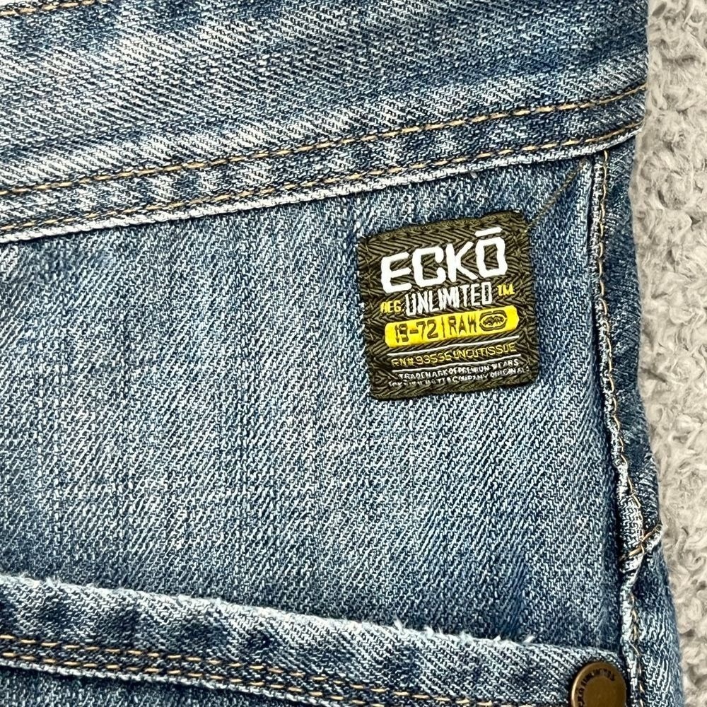 Ecko Unltd Slim‎ Straight Jeans Mens 34 Blue Excellent Y2K Embroidered Denim - Picture 9 of 16